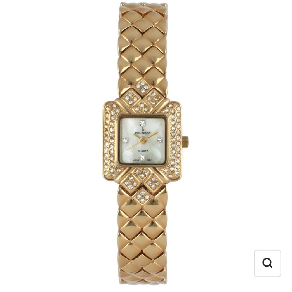 Peugeot Watch with Swarovski Crystal Gold Tone Square Face